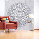 92" X 84" Black And White Mandala Cotton Hanging Tapestry