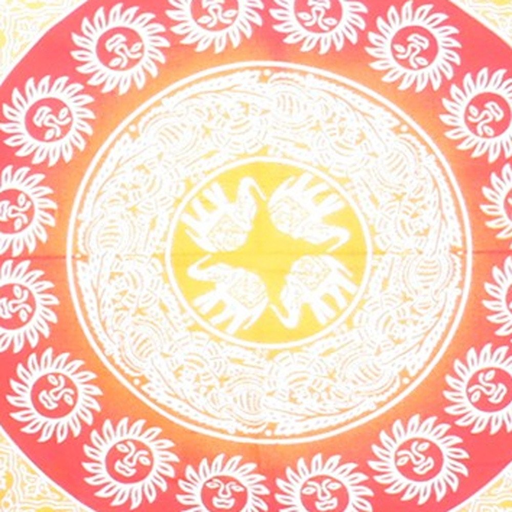 92" X 84" Mustard Red And White Mandala Cotton Hanging Tapestry