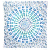 92" X 84" Blue Green And White Mandala Cotton Hanging Tapestry