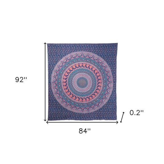 92" X 84" Green Blue And Orange Mandala Cotton Hanging Tapestry