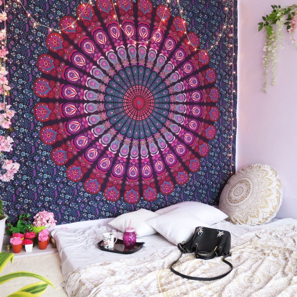 92" X 84" Pink Red And Purple Mandala Cotton Hanging Tapestry