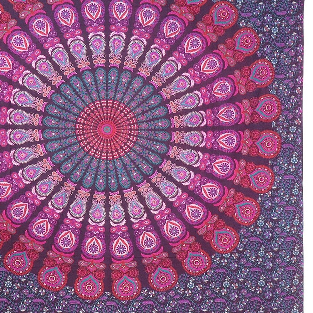 92" X 84" Pink Red And Purple Mandala Cotton Hanging Tapestry