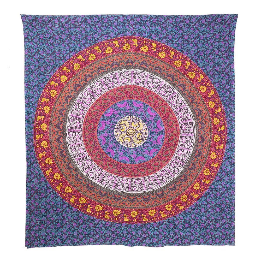 92" X 84" Blue Red And Yellow Mandala Cotton Hanging Tapestry