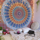 92" X 84" Orange Blue And Yellow Mandala Cotton Hanging Tapestry
