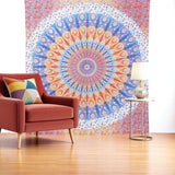 92" X 84" Orange Blue And Yellow Mandala Cotton Hanging Tapestry