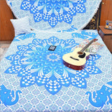 Blue And White Floral Cotton Queen Flat Sheet