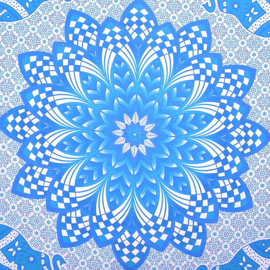Blue And White Floral Cotton Queen Flat Sheet