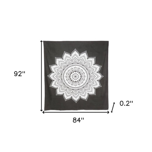 92" X 84" Black And White Mandala Cotton Hanging Tapestry