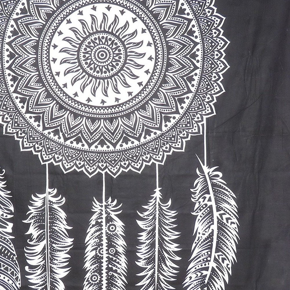 92" X 84" Black And White Abstract Cotton Hanging Tapestry