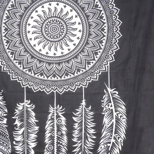 92" X 84" Black And White Abstract Cotton Hanging Tapestry