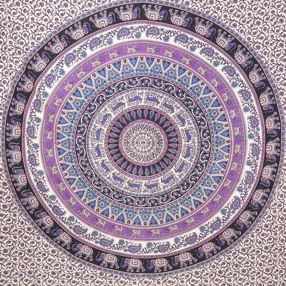 92" X 84" Purple Black And White Mandala Cotton Hanging Tapestry