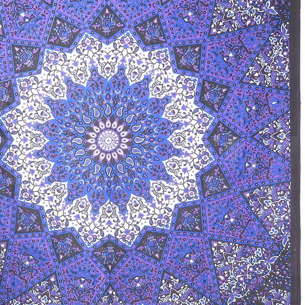 92" X 84" Purple Black And White Mandala Cotton Hanging Tapestry