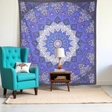 92" X 84" Purple Black And White Mandala Cotton Hanging Tapestry