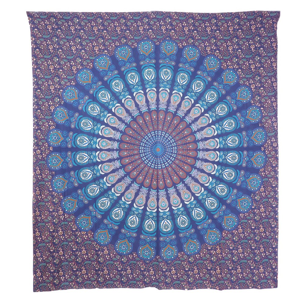 92" X 84" Navy Blue Ivory And Brown Mandala Cotton Hanging Tapestry