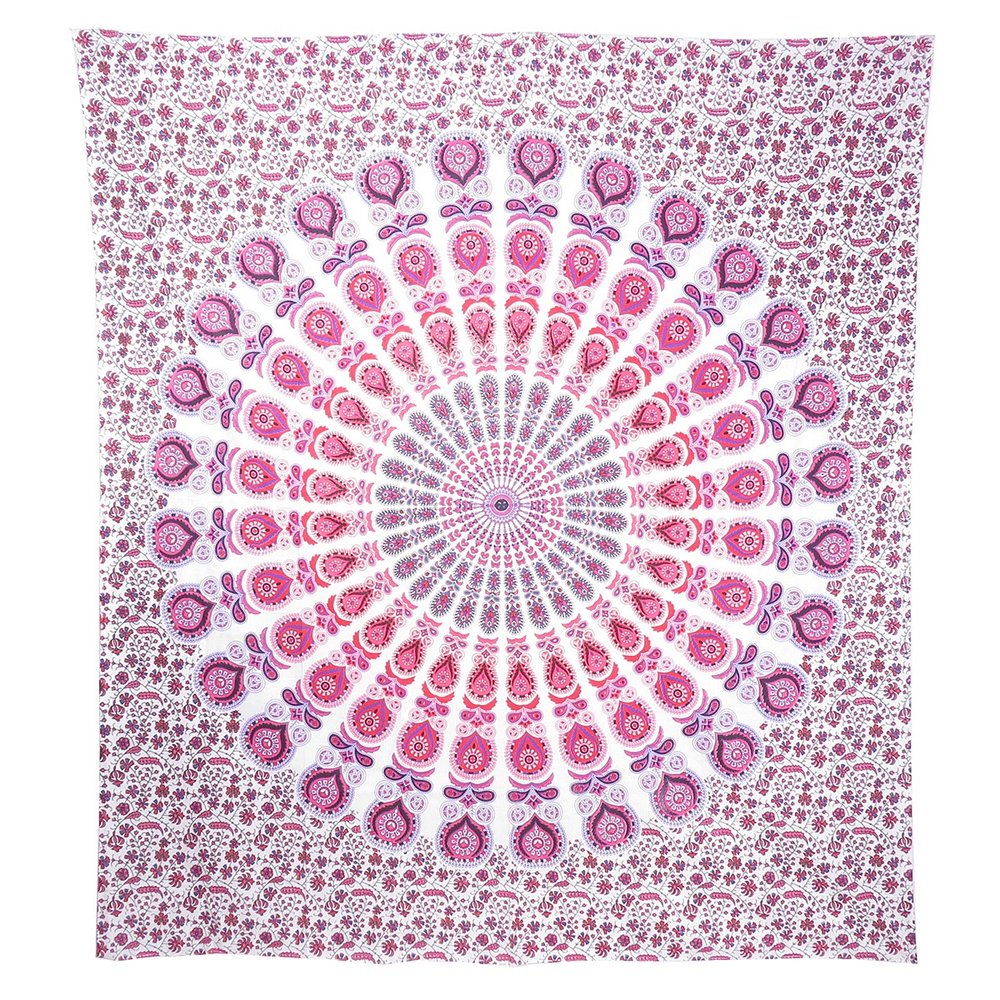 92" X 84" Pink White And Red Mandala Cotton Hanging Tapestry