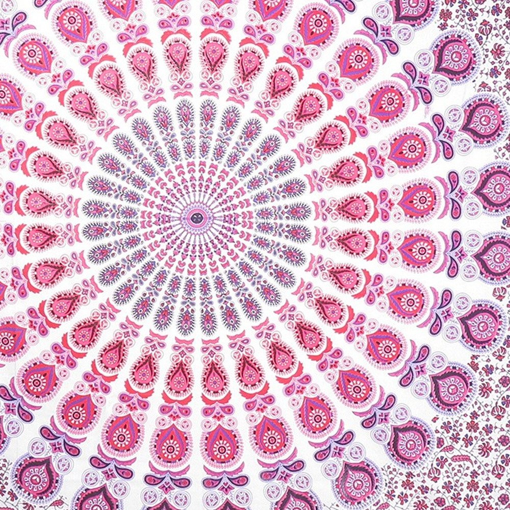 92" X 84" Pink White And Red Mandala Cotton Hanging Tapestry