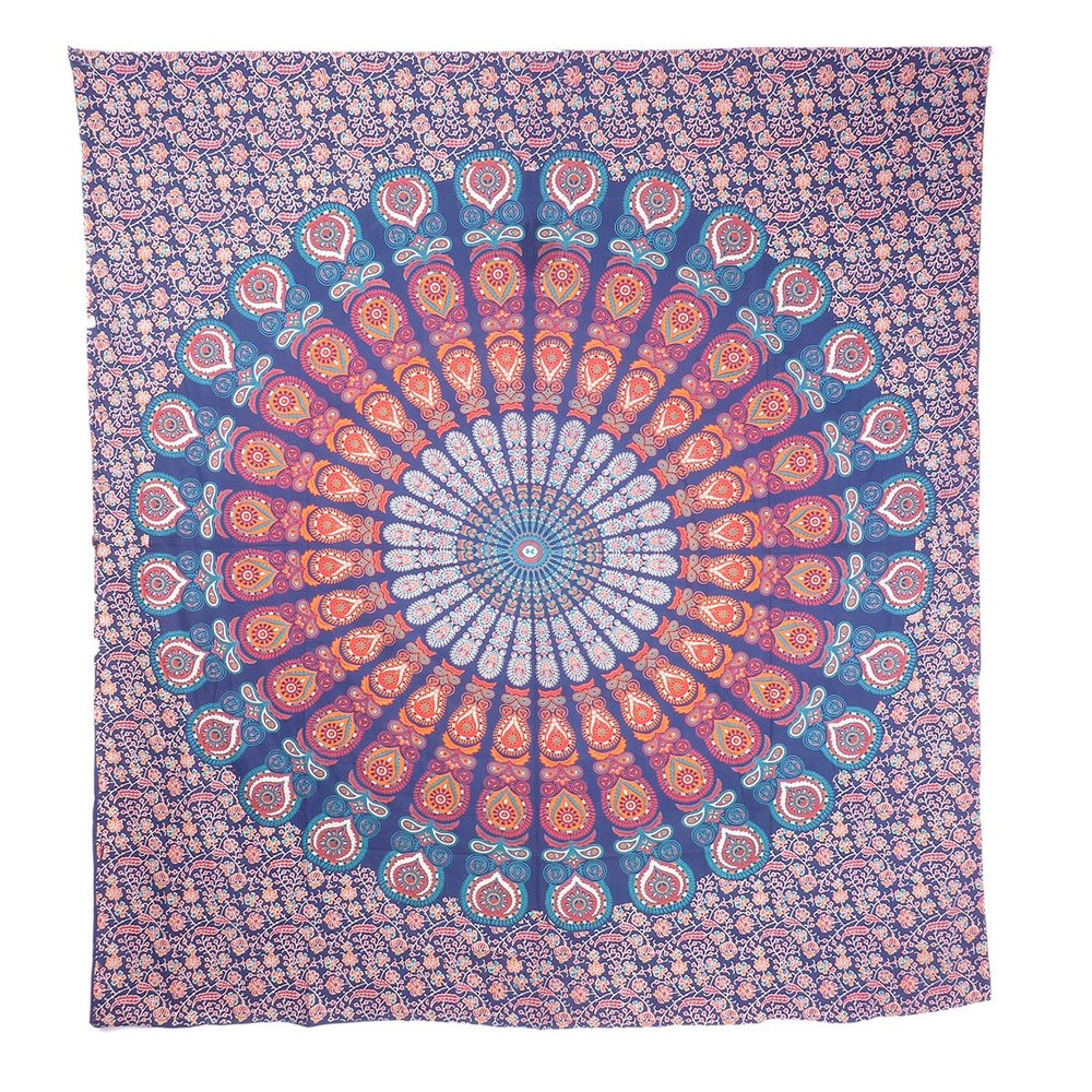 92" X 84" Orange Purple And Blue Mandala Cotton Hanging Tapestry