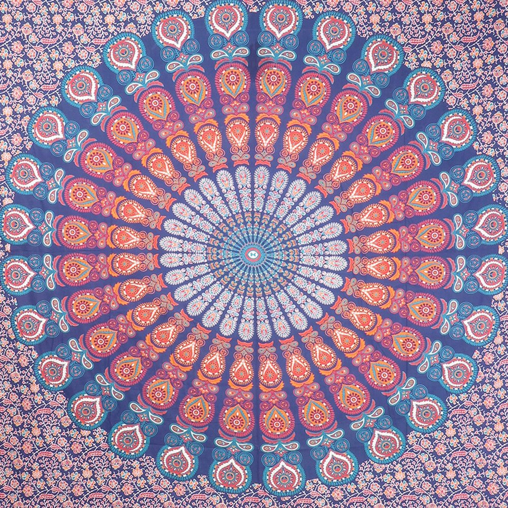92" X 84" Orange Purple And Blue Mandala Cotton Hanging Tapestry