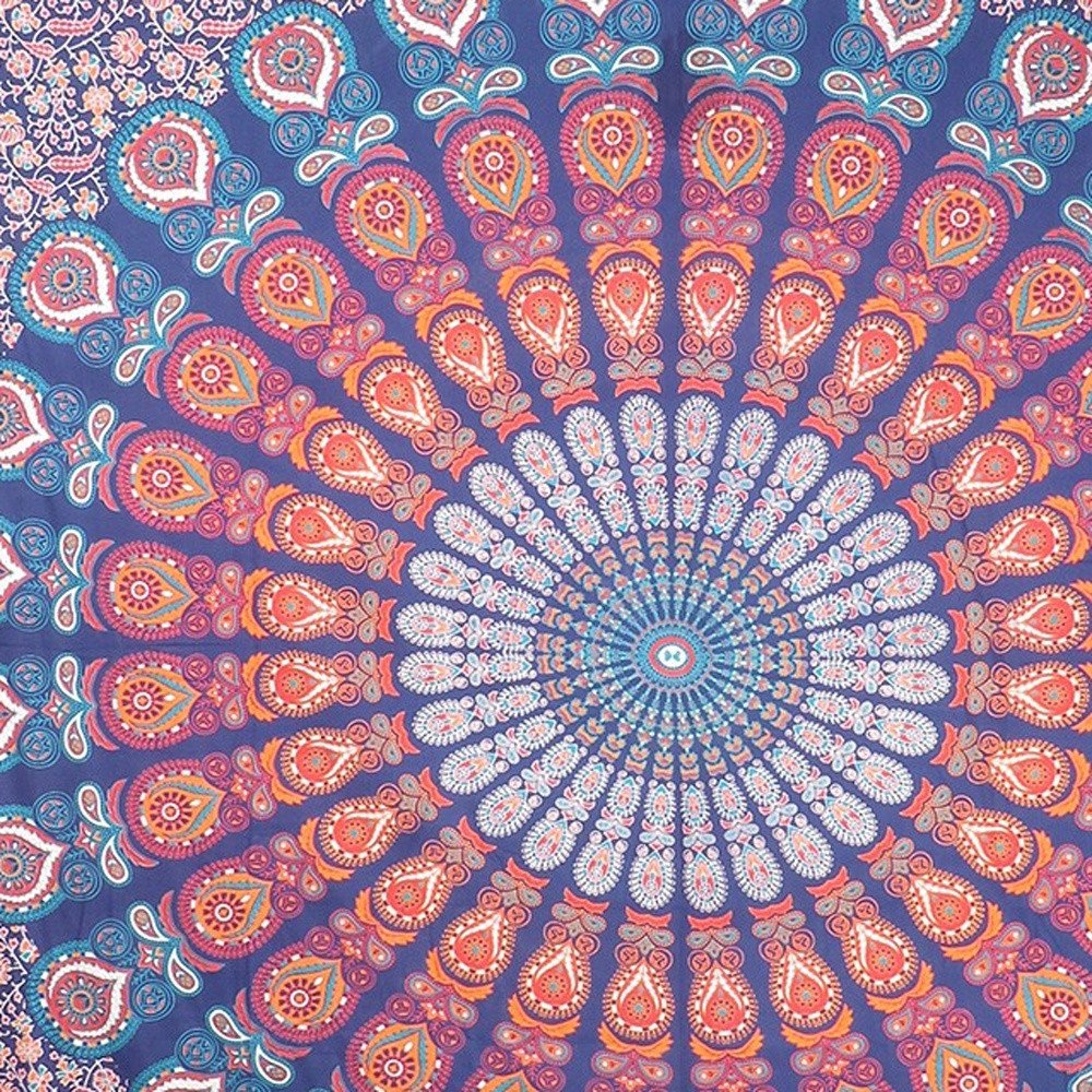 92" X 84" Orange Purple And Blue Mandala Cotton Hanging Tapestry