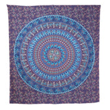 92" X 84" Sky Blue And Purple Mandala Cotton Hanging Tapestry