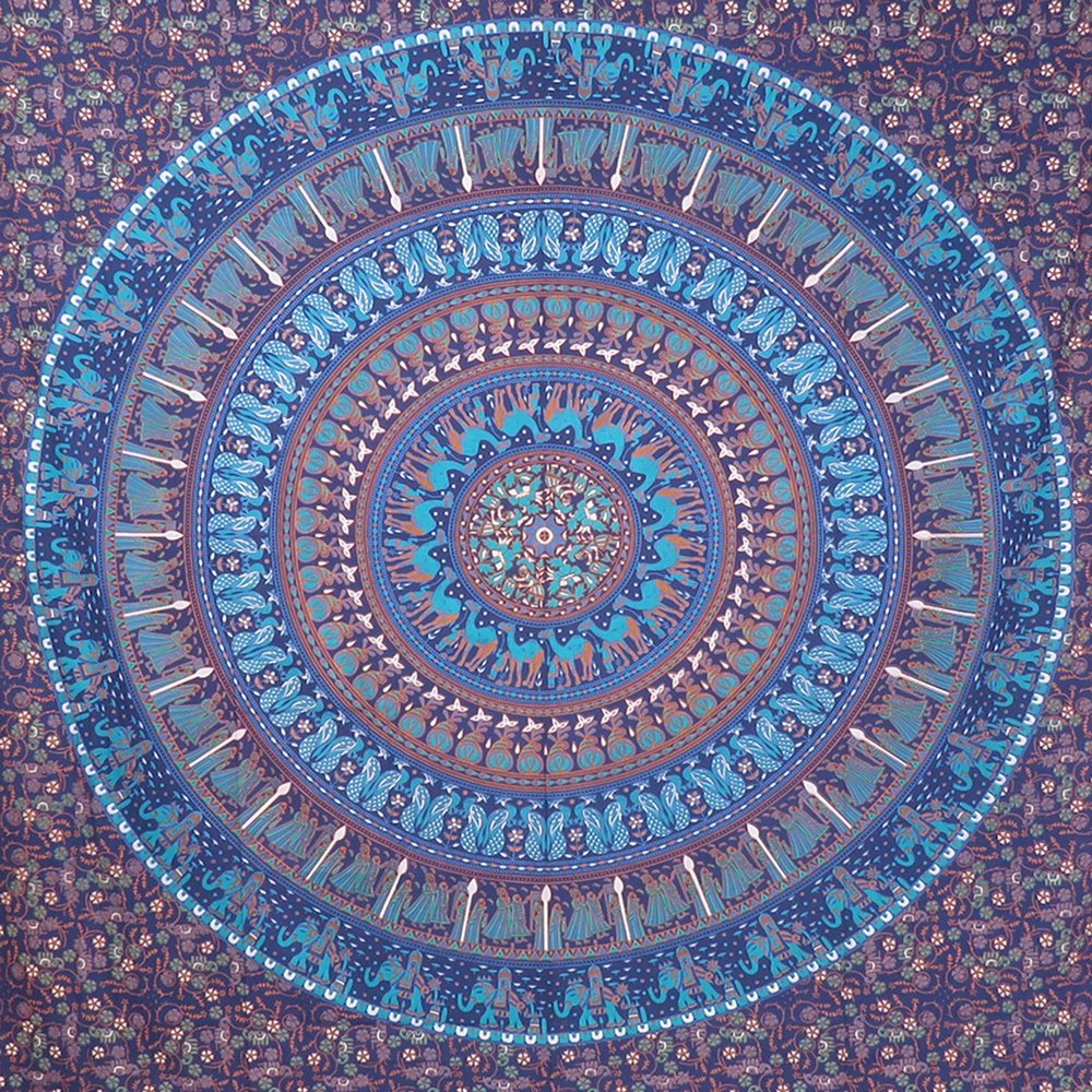 92" X 84" Sky Blue And Purple Mandala Cotton Hanging Tapestry