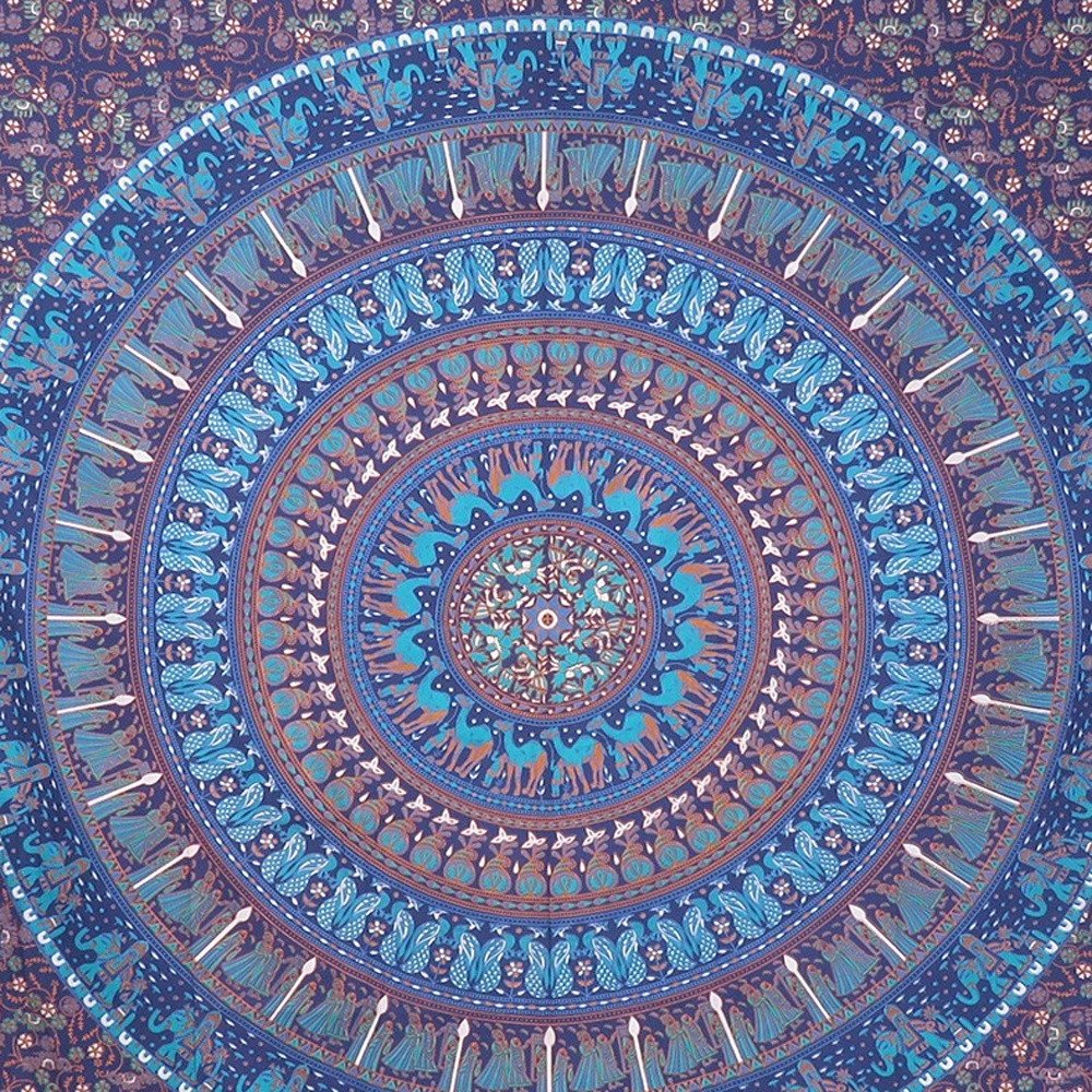 92" X 84" Sky Blue And Purple Mandala Cotton Hanging Tapestry