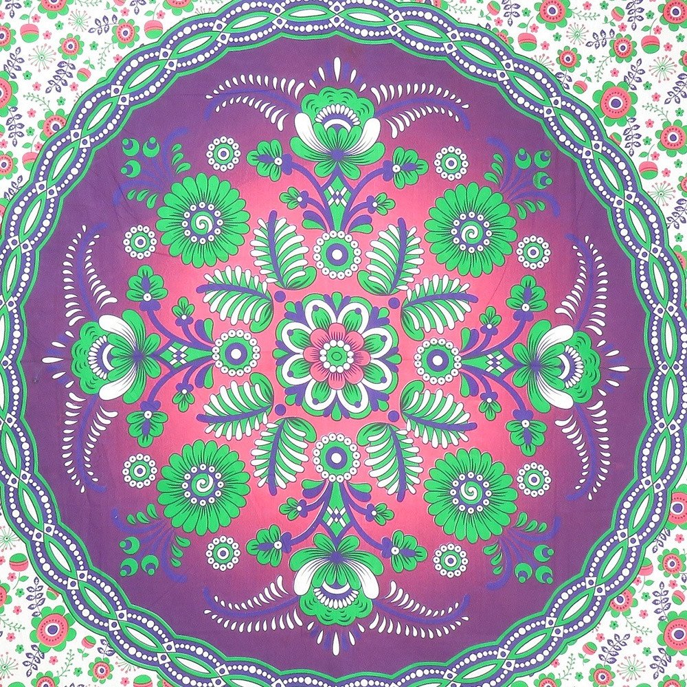 88" X 84" Green Purple And White Floral Cotton Hanging Tapestry