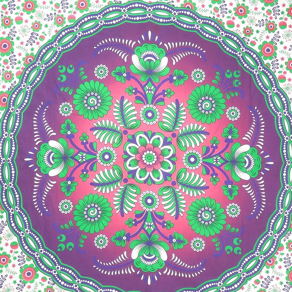 88" X 84" Green Purple And White Floral Cotton Hanging Tapestry