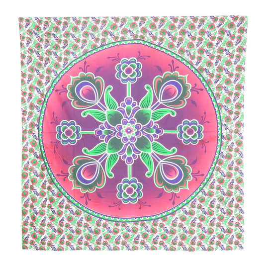 88" X 84" Green Pink And White Floral Cotton Hanging Tapestry