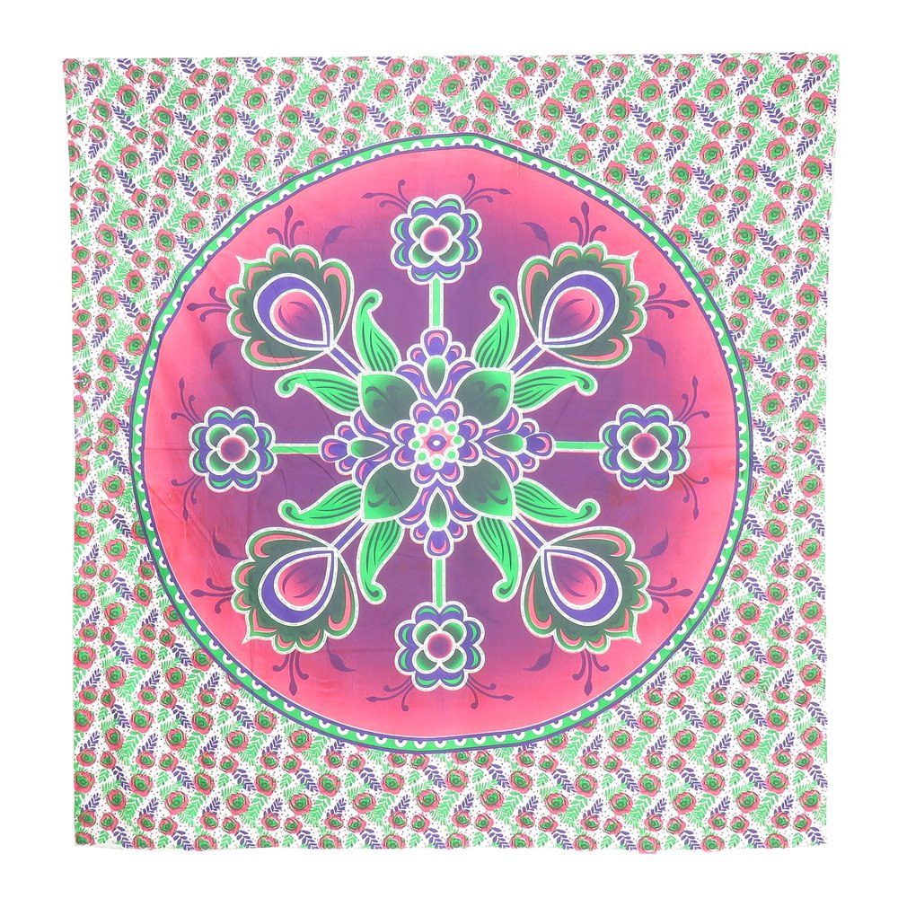 88" X 84" Green Pink And White Floral Cotton Hanging Tapestry