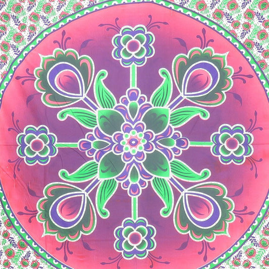 88" X 84" Green Pink And White Floral Cotton Hanging Tapestry