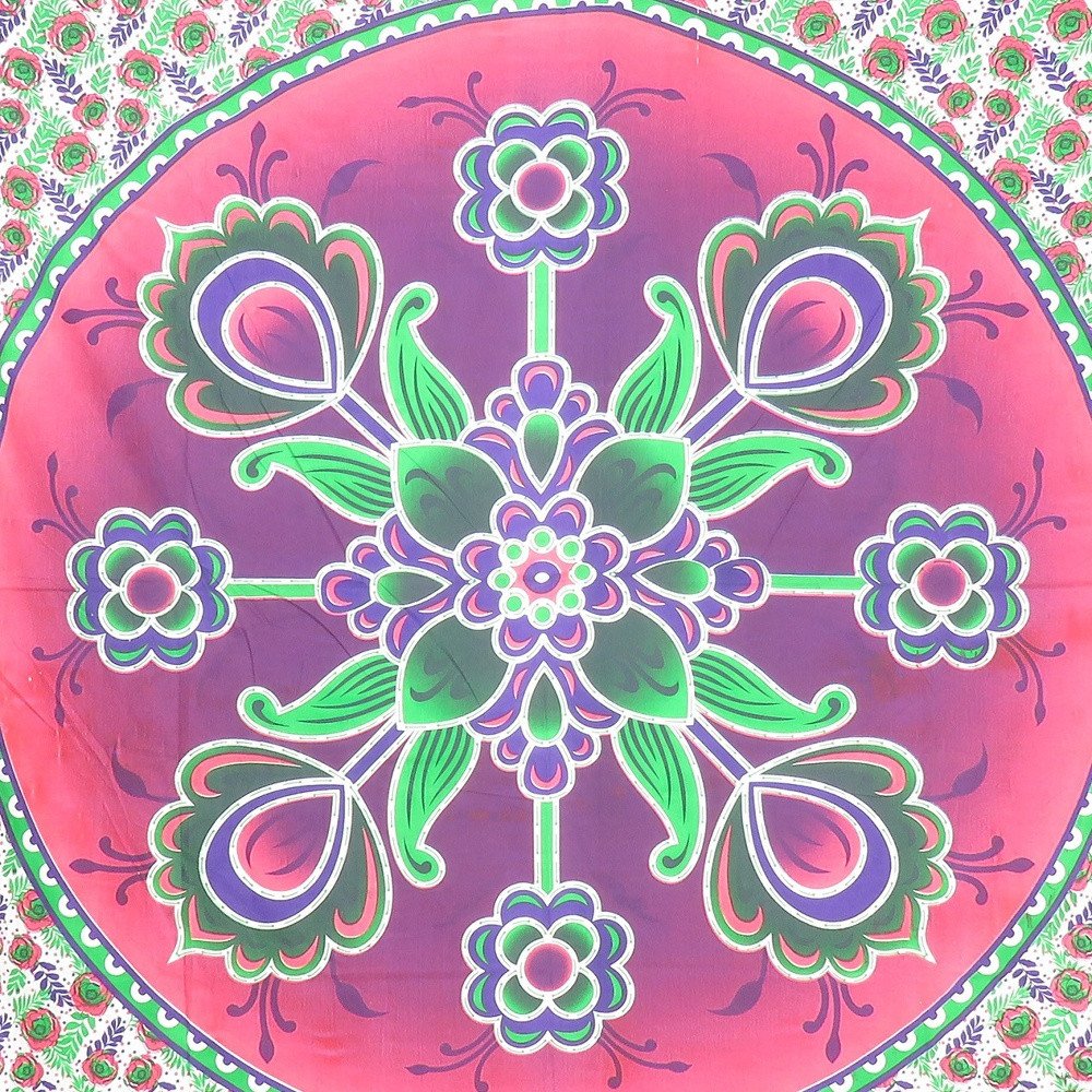 88" X 84" Green Pink And White Floral Cotton Hanging Tapestry