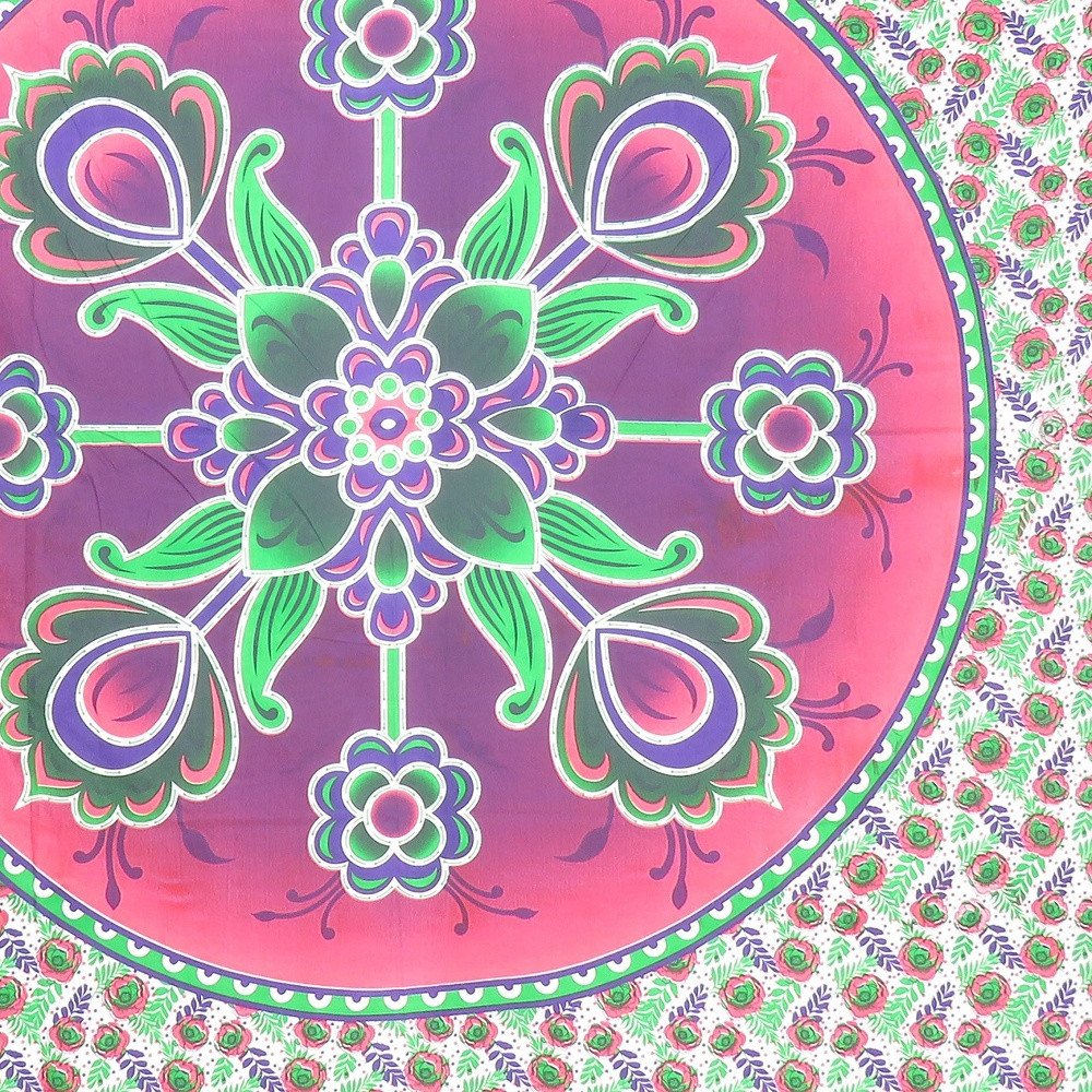 88" X 84" Green Pink And White Floral Cotton Hanging Tapestry