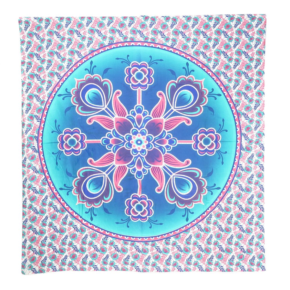 88" X 84" Pink Sky Blue And White Floral Cotton Hanging Tapestry