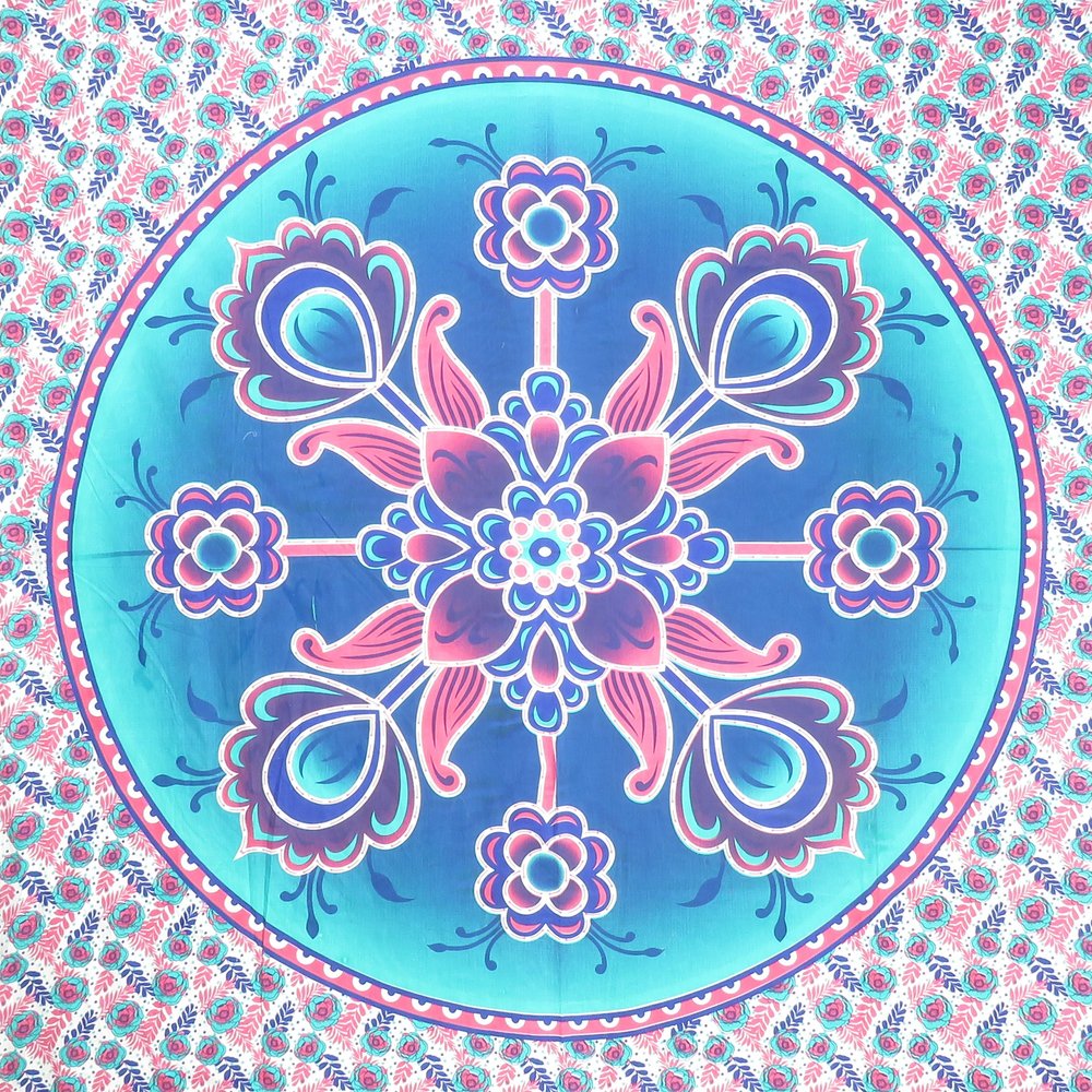 88" X 84" Pink Sky Blue And White Floral Cotton Hanging Tapestry