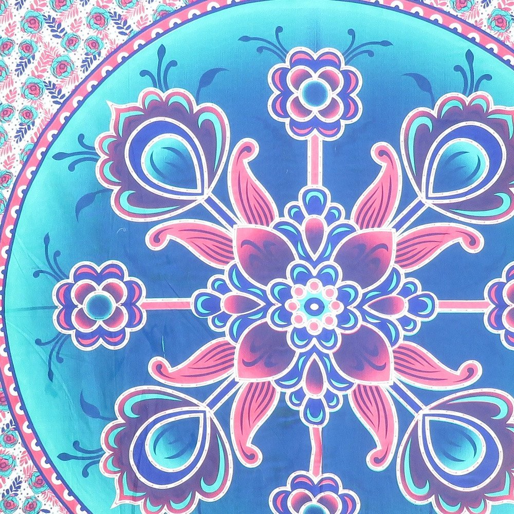 88" X 84" Pink Sky Blue And White Floral Cotton Hanging Tapestry