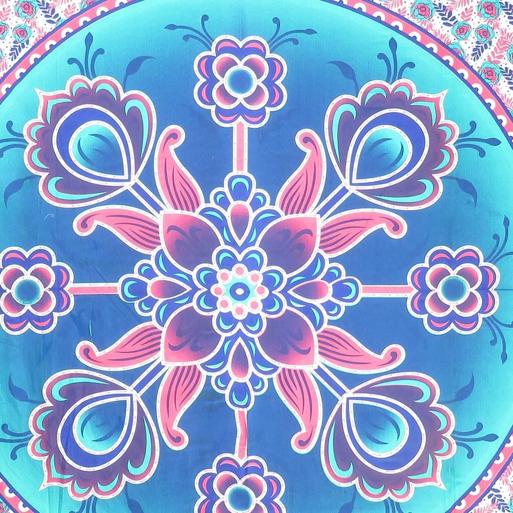 88" X 84" Pink Sky Blue And White Floral Cotton Hanging Tapestry