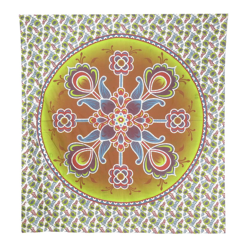88" X 84" Green White And Yellow Floral Cotton Hanging Tapestry