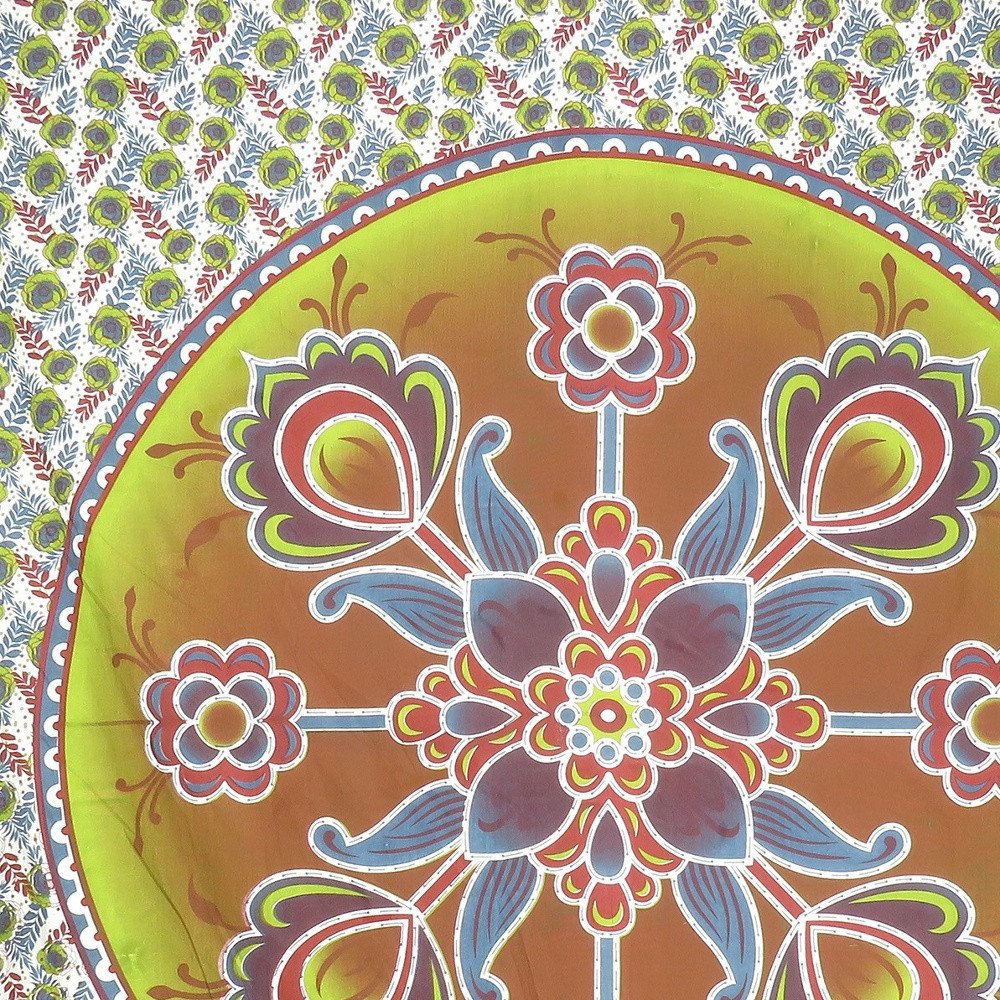 88" X 84" Green White And Yellow Floral Cotton Hanging Tapestry