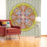 88" X 84" Green White And Yellow Floral Cotton Hanging Tapestry