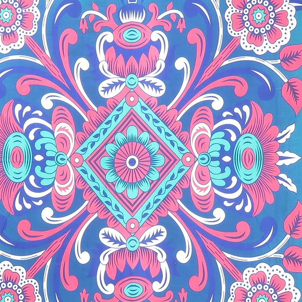 88" X 84" Blue Red And White Floral Cotton Hanging Tapestry