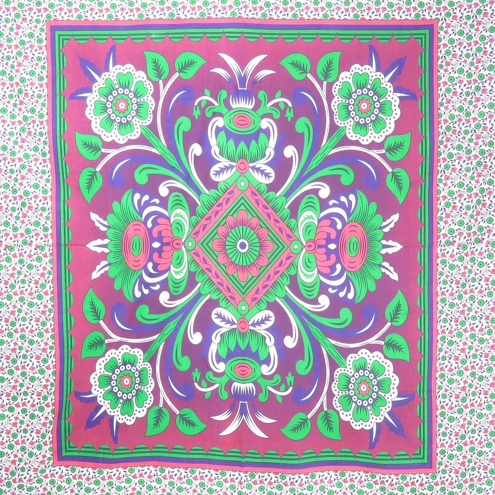 88" X 84" Pink Green And White Floral Cotton Hanging Tapestry