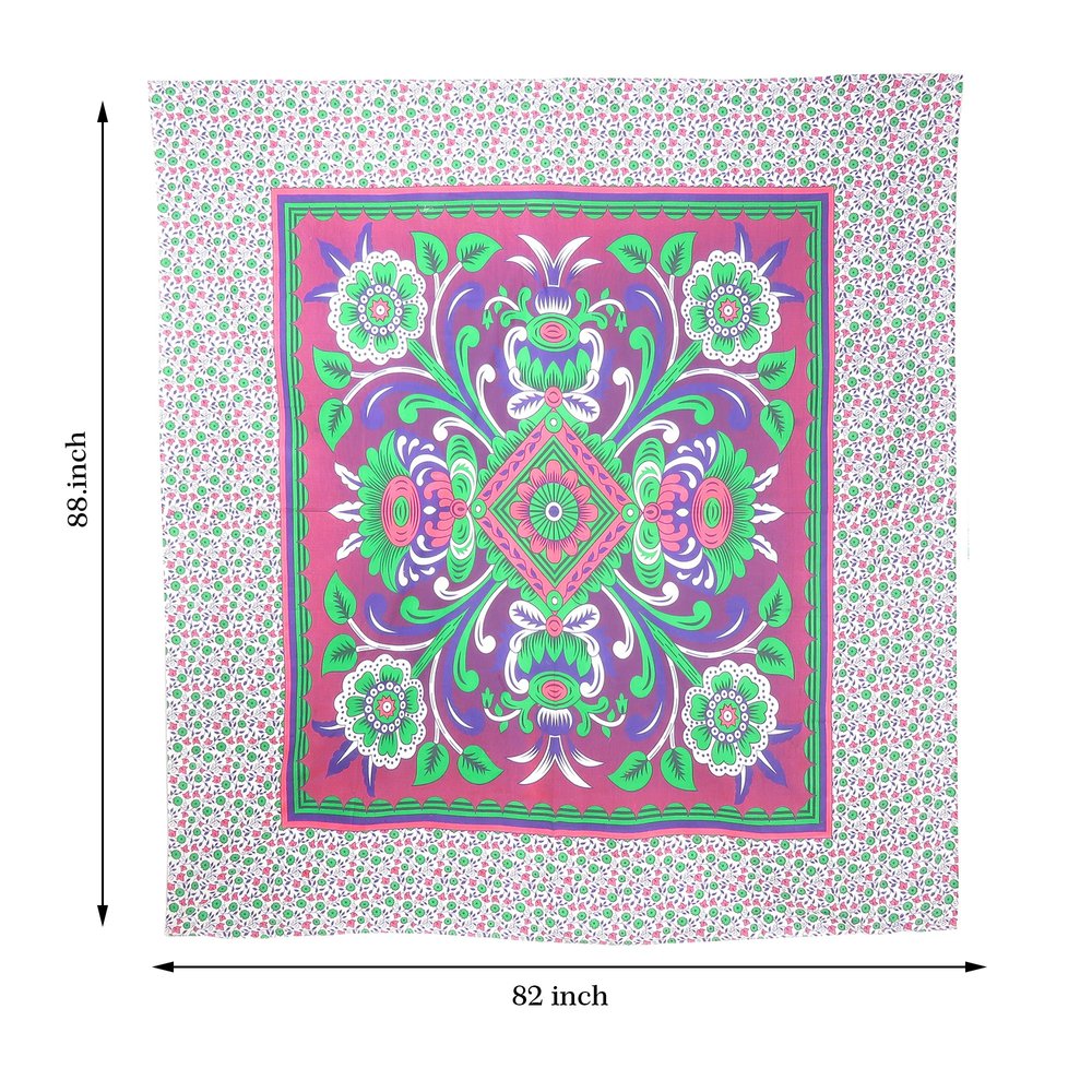 88" X 84" Pink Green And White Floral Cotton Hanging Tapestry