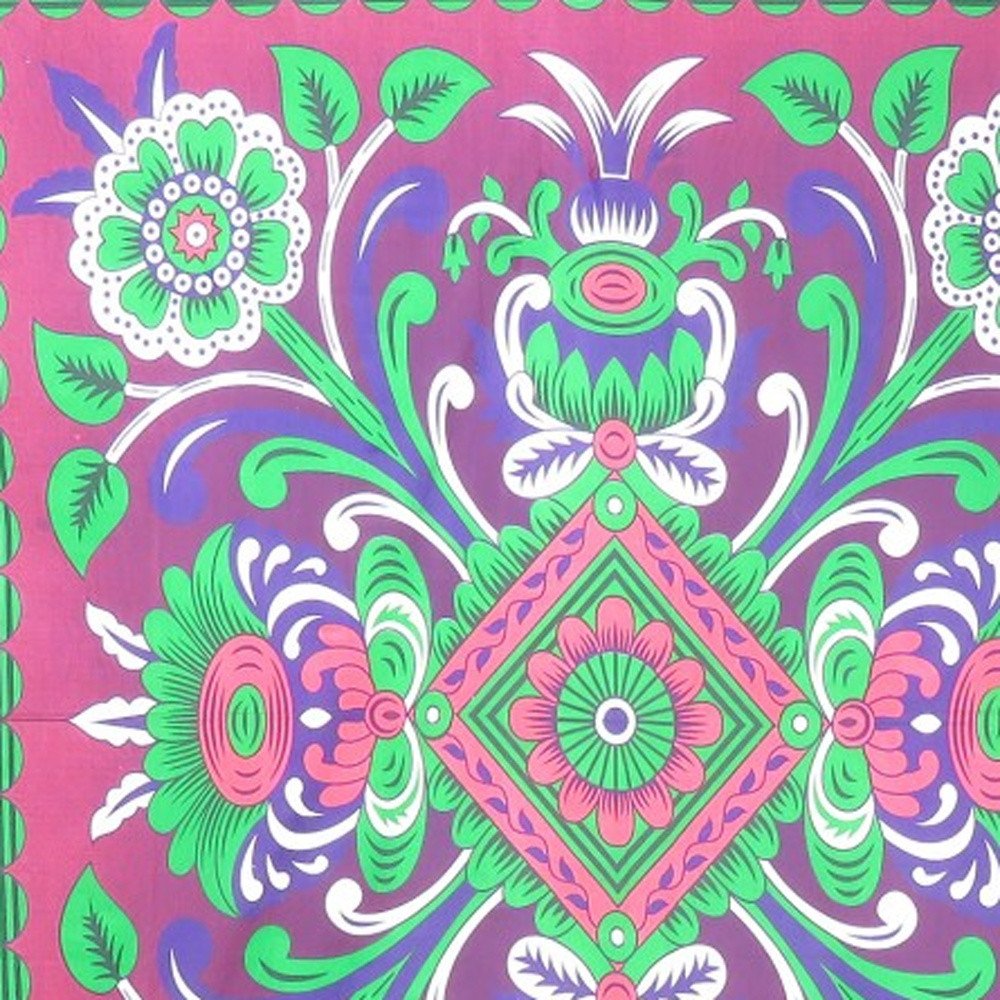 88" X 84" Pink Green And White Floral Cotton Hanging Tapestry