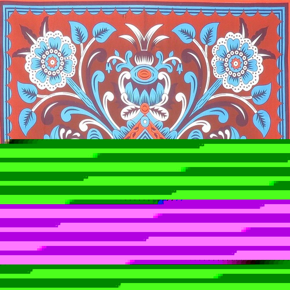 88" X 84" Red Blue And White Floral Cotton Hanging Tapestry