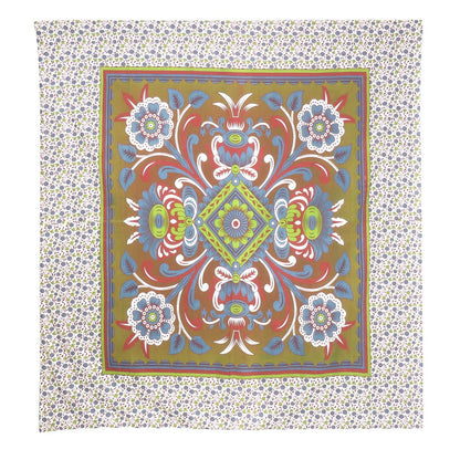 88" X 84" Green Red And White Floral Cotton Hanging Tapestry