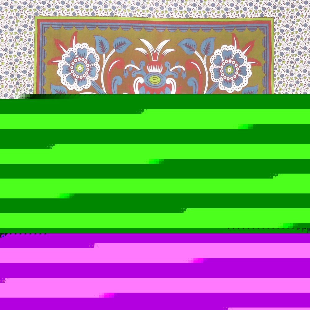 88" X 84" Green Red And White Floral Cotton Hanging Tapestry