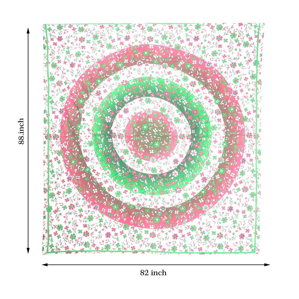 88" X 84" Green Red And White Floral Cotton Hanging Tapestry