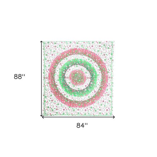 88" X 84" Green Red And White Floral Cotton Hanging Tapestry