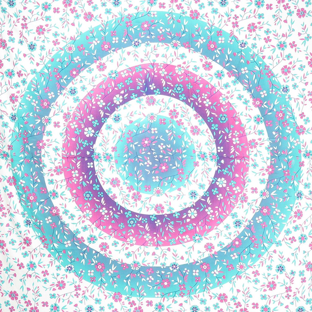 88" X 84" Pink Blue And White Floral Cotton Hanging Tapestry